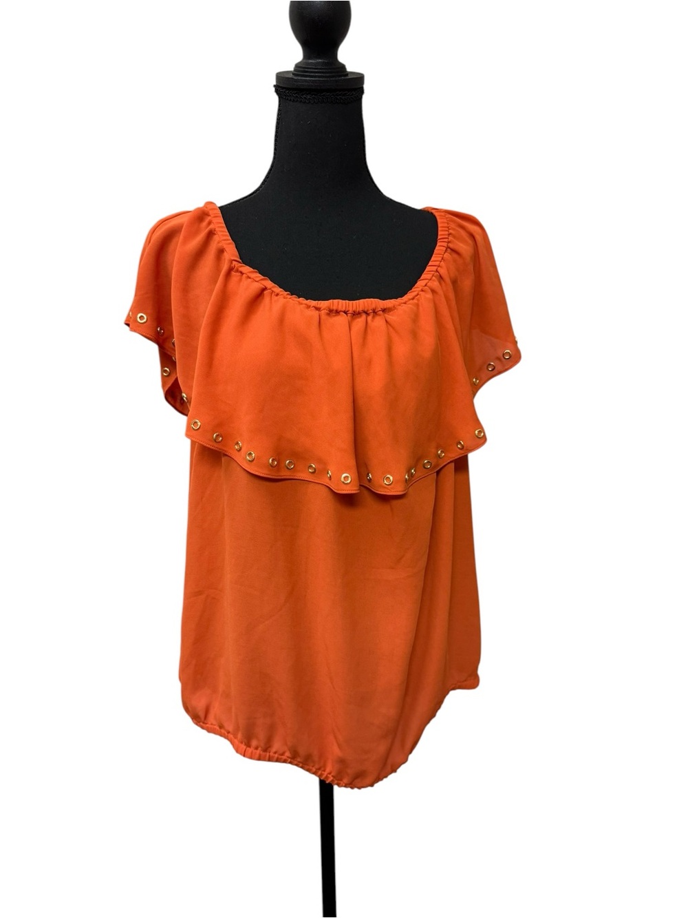 Michael Kors Orange Studded Ruffle Blouse XL Flowy Resort Chic Top - Picture 2 of 12